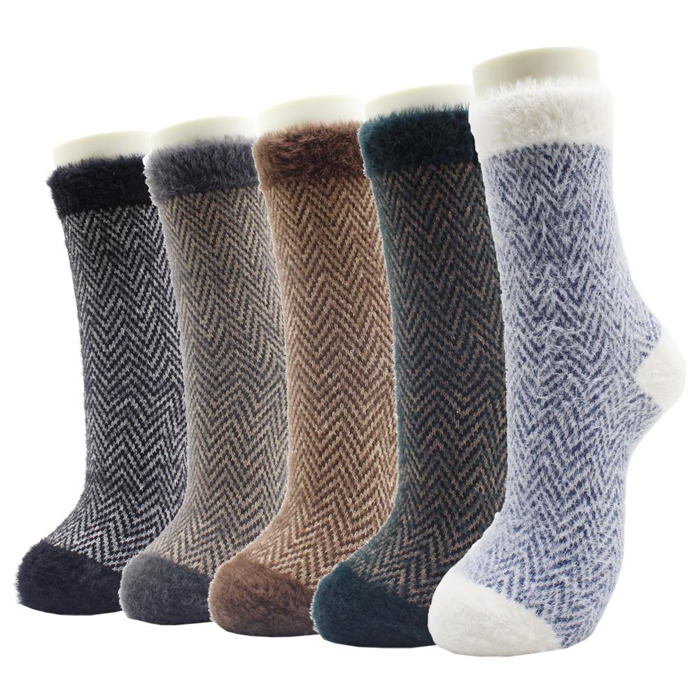5 Pairs New Autumn and Winter Thicken Warm Men Wool Socks Pure Color Ethnic Imitation Mink Cashmere Casual Men Socks