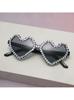 Trendy Party Shades Rhinestone Heart Sunglasses for Women Gradient Tinted Lenses UV Protection for Festivals KJ188