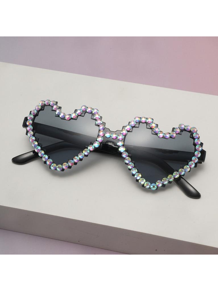 Trendy Party Shades Rhinestone Heart Sunglasses for Women Gradient Tinted Lenses UV Protection for Festivals KJ188