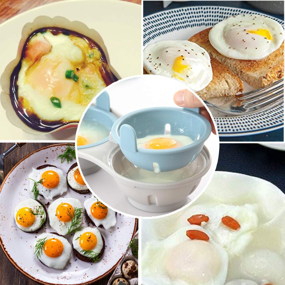 1PCS Microwave Egg Poacher - 2 Cavity Silicone Egg Cooker Dishwasher Safe BPA Free Poached Egg Steamer Kitchen Cooking Gadgets