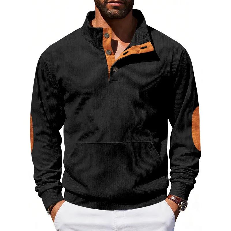 American Style Loose Sweatshirts Spring Autumn Men's Vintage Corduroy Stand-Up Collar Contrast Patchwork Casual Long-Sleeved Sweatshirt