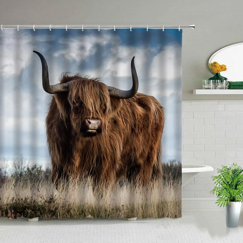 Africa Grassland Wild Animals Printed Shower Curtains Tiger Lion Waterproof Fabric Bathroom Curtains Bathtub Decor with Hooks