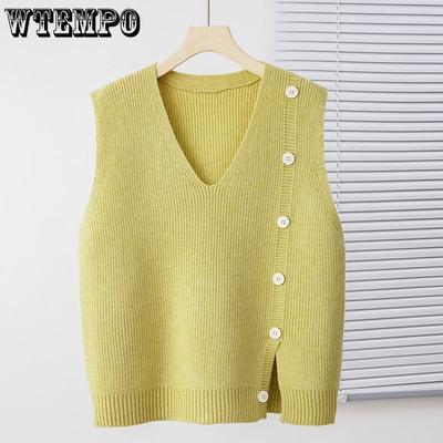 Knitted Vest for Women In Autumn V-neck Button Loose Vest Stylish Knitted Vest Solid Color