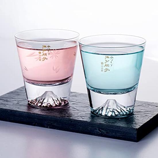 Tajima Glass Fuji Mini Rocks Glass X Fuji Mini Sakura Rocks Glass Pair Set Winner of the Japan Tourism Grand Prix Perfect for 60th and Other Made In