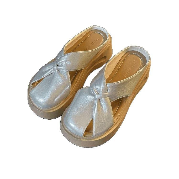 Thick-bottomed bag head half slippers for women's outer wear 2025 summer new versatile skirt French soft-bottomed beach cool slippers