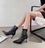 Super high heel boots pointed thin heel rivet Martin boots knight boots women's high boots beige