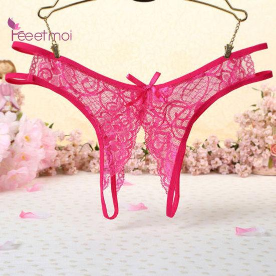 Krajkové kalhotky Spodní prádlo bez rozkroku Tanga pro ženy Sleep Colthes G-string Sexy oblečení Sexy květinové kalhotky s mašlí