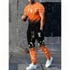Men's Polyester Sportswear | Elegant Casual Round Neck | Slightly Stretchy Knit with 3D Print Crown Pattern Short Sleeve T-Shirt and Pants