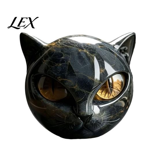 Retro Dark Home Accents Spherical Black Cat Head Ornament, Resin Gothic Style Sculpture with Colorful Figurine Eyes for Halloween Tabletop Decor