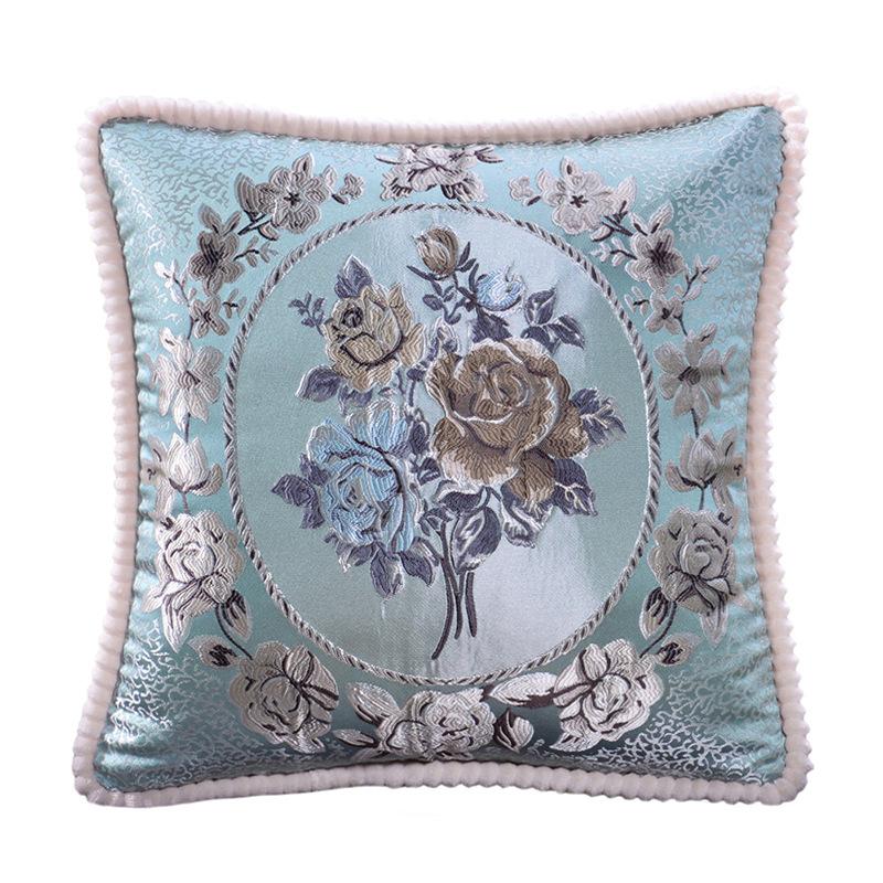 Autumn and Winter Home European Jacquard Pillow Cover with Flower Pattern Sofa Cushion Soft Package Headrest Hug Pillow Cover (No Pillow Core)