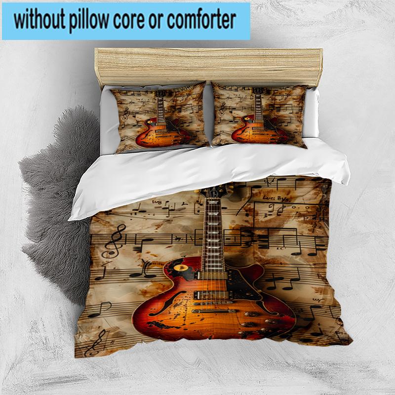 Guitar Notes Harmony 3pcs Bedding,Including 1pc Duvet Cover And 2pcs Pillowcases Perfect for Christmas,Ideal for Bedroom, Dormitory