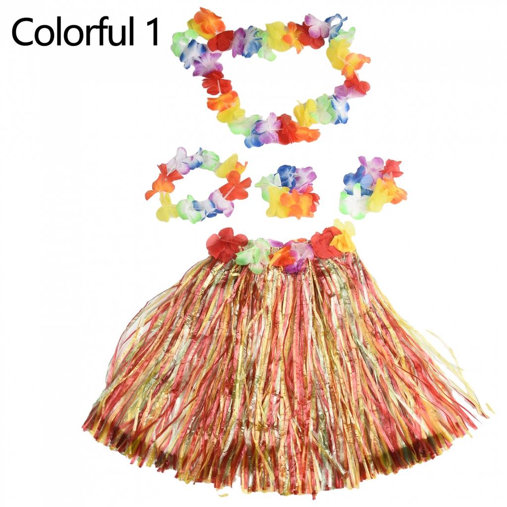 Kinder Sommer Hawaiianischer Gras-Lei Rock Strandkleid Blumenarmband Kostüm Anzug
