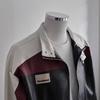 Mens Retro Color Block PU Leather Jacket Stand Collar Casual Fall Outerwear