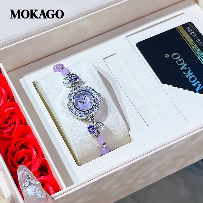 Mokaga Women's Quartz Bracelet Watch with Mother-of-Pearl, Diamonds, Bow Knot, and Waterproof Design