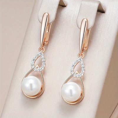 Luxuriöse Elegante Synthetische Zirkon Imitation Perle Hohl Anhänger Ohrringe Damen Hängeohrringe Schmuck Geeignet Für