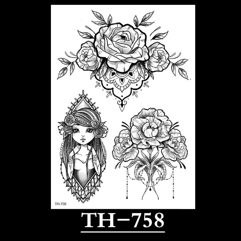 Flower Arm Tattoo Sticker, Half Arm Waterproof Tattoo Sticker, Sketch Line Tattoo Sticker Tattoo