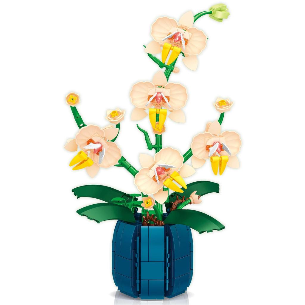 Wei Le 2138 Rich Golden Orchid: Everlasting Flower Building Blocks Compatible with LEGO - Potted Plant Desktop Ornament