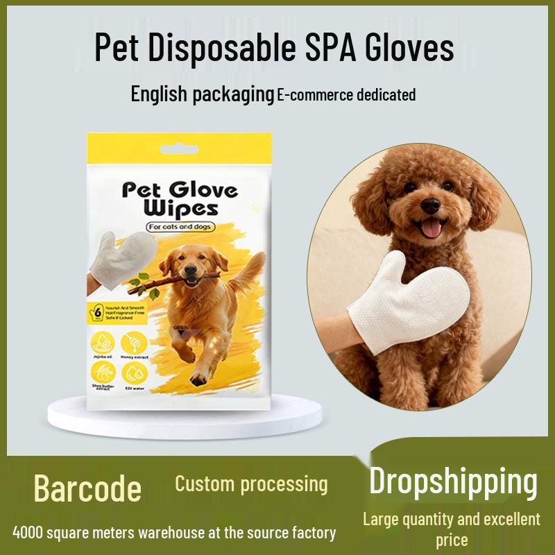 No-Rinse SPA Gloves for Cats and Dogs - Disposable Wet/Dry Pet Cleaning Wipes
