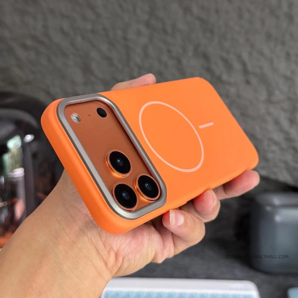 Minimalist Orange Slim Magnetic Case For For Iphone 13 12 14 1 16 17 Pro Max Plus 17E E Air for Shockproof Cover Funda