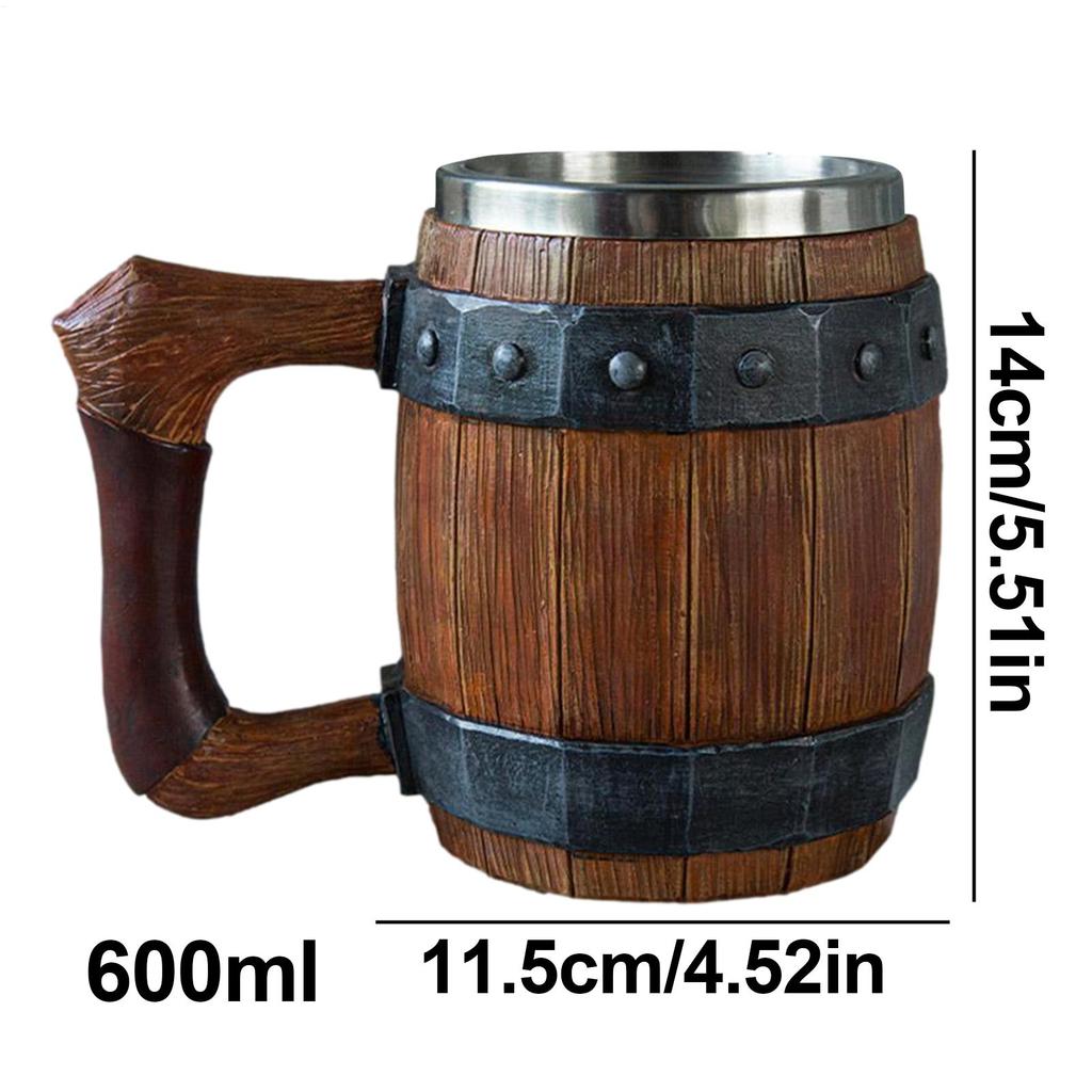 Beer Steins Stainless Steel Resin Drinking Cup Large Capacity Handmade Antique Men's Barrel Mug Beer Cup for Anniversaries