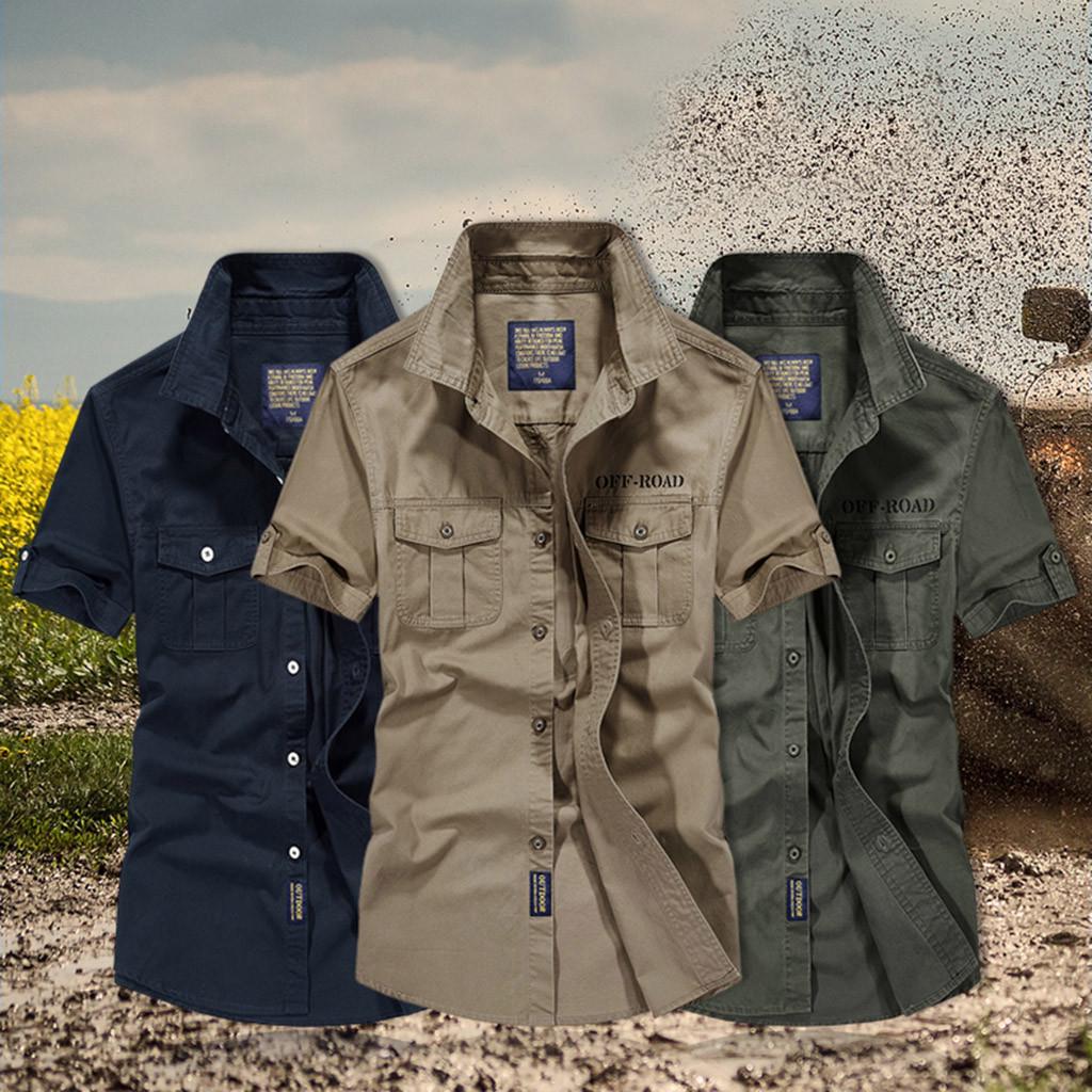 Men's Casual Embroidery Military  Color Pocket Short Sleeve T-shirt Tops