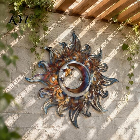 Wall Sculptures for Dining Room Metal Sun Moon Star Art, Hollow Cutout Iron Hanging Decor, Contemporary Home Accents Rustic Sculpture Living