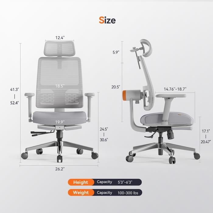 Ergonomic Chair - NEWTRAL - MagicH-BPro - Footrest - Automatic Headrest - Adaptive Lumbar Support
