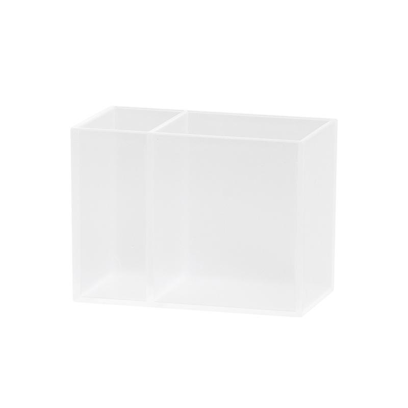 Double Grid Frosted Transparent Pen Holder, Multifunctional Stationery Storage Box, Office Desktop Storage Pen Holder