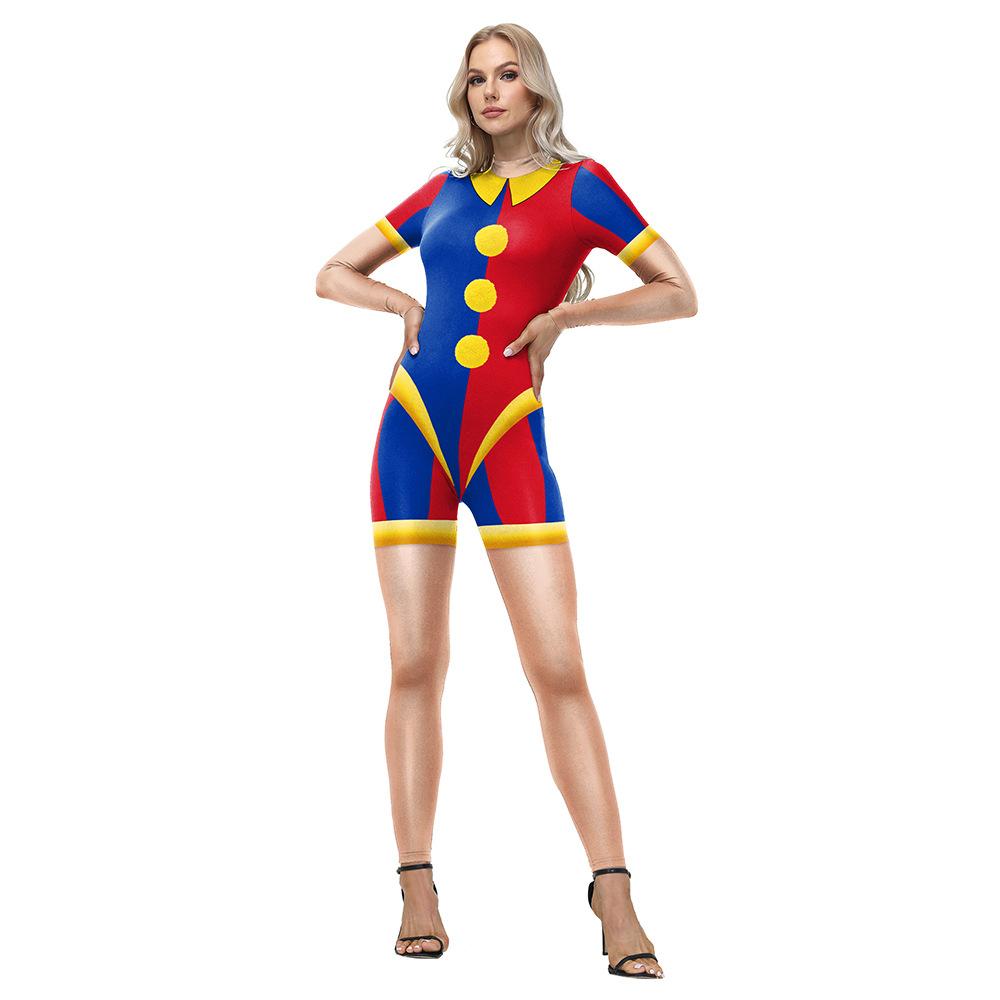 Circus Clown Halloween Jumpsuit Adult Woman Digital Print Stage Performance Cosplay Costume  Festival Party Role Play Dress Up
