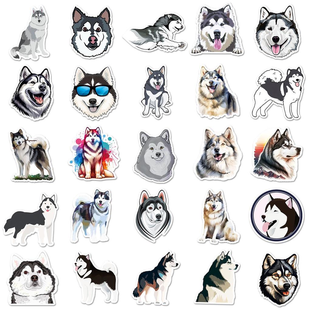 50 Hand-Painted Alaska Sled Dog Stickers - Cute Pet Designs for Journals and Milk Tea Cups