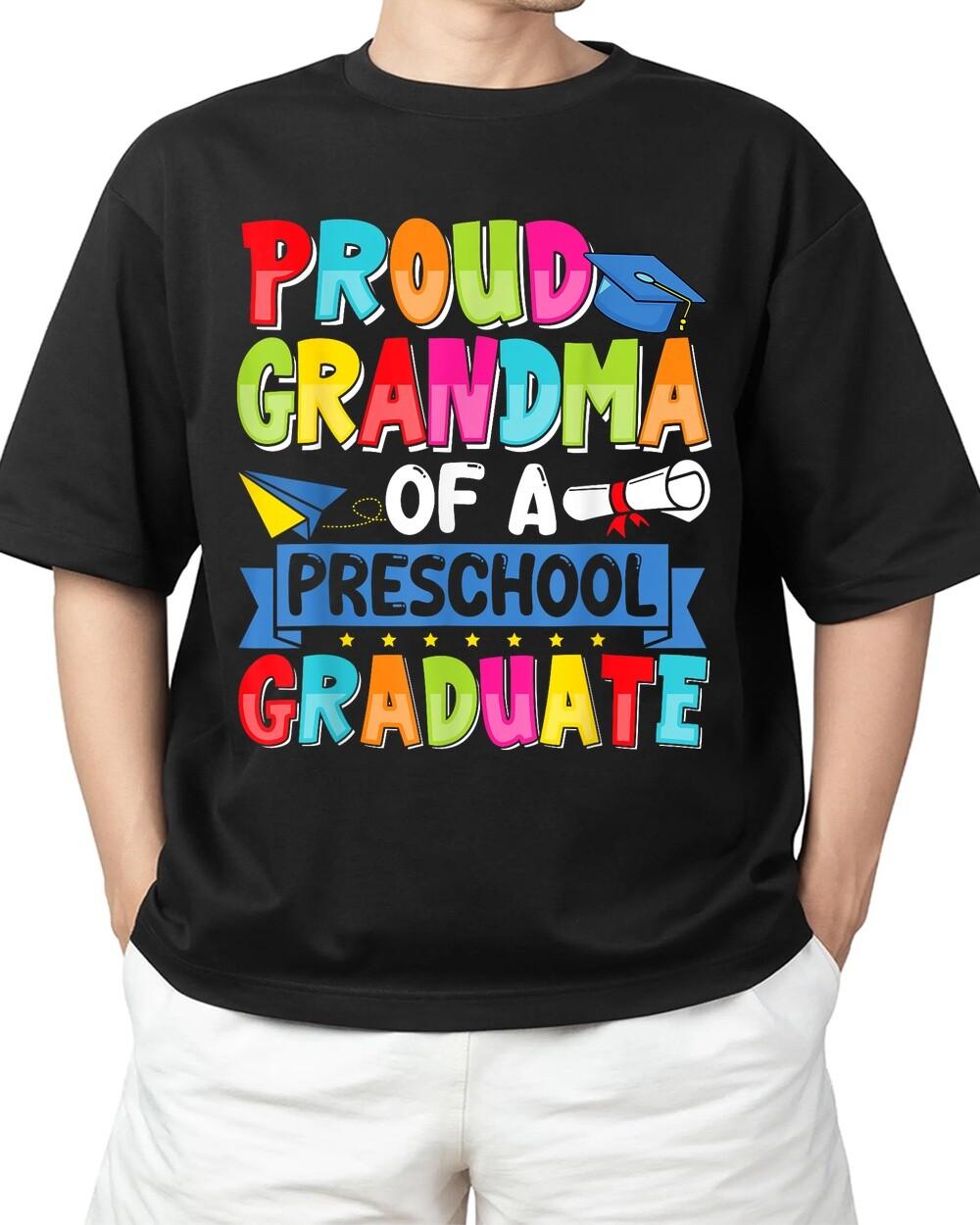 Retro Proud Grandma Of A Preschool Graduate Pre-K Graduation Adult S-4XL T-Shirt S