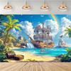 2D Planar Diagram, 2D Planar Banner, 1 Piece of Pirate Treasure Tropical Beach Party Background Decoration Item