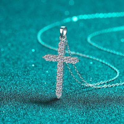 Neue 3,6 Karat 12 stücke Echt Moissanite Kruzifix Anhänger Für Frauen Diamant Kreuz Halskette Pt950 925 Silber Schmuck GRA Großhandel