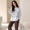 Pure Cotton Pajamas Women's Spring and Autumn Models Girl Cute Cartoon Long-sleeved Crew Neck Loose and Breathable Loungewear Suit