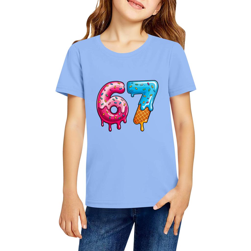 Haine de lucru la modă cu mânecă scurtă și gât rotund, topuri imprimate pentru COPIL, topuri de vară