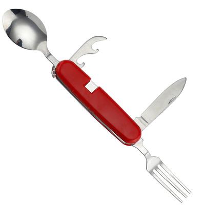Collapsible Multifunctional 4 In 1 Outdoor Cutlery Stainless Steel Spork and Spoon Knife Picnic Camping Hiking Trip Cutlery