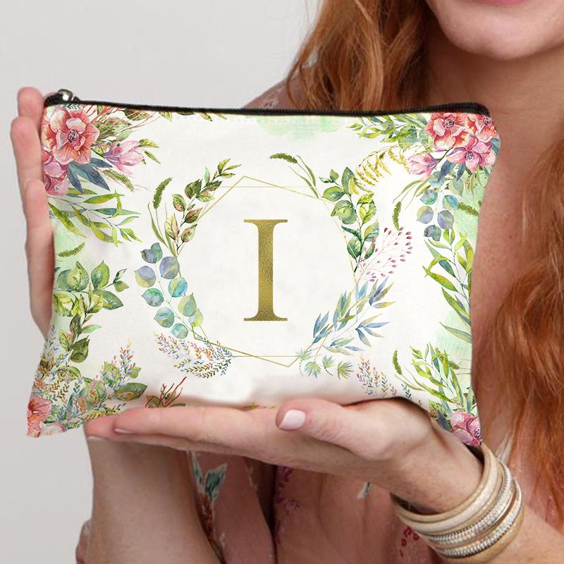 Pattern Letter Initial Makeup Bag Women's Essential Travel Shopping Use Zipper Handbag Party Wedding Storage Bag