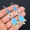 Birthday Gift For Her Natural Aqua Chalcedony Drop/Dangle Earrings 925 Silver