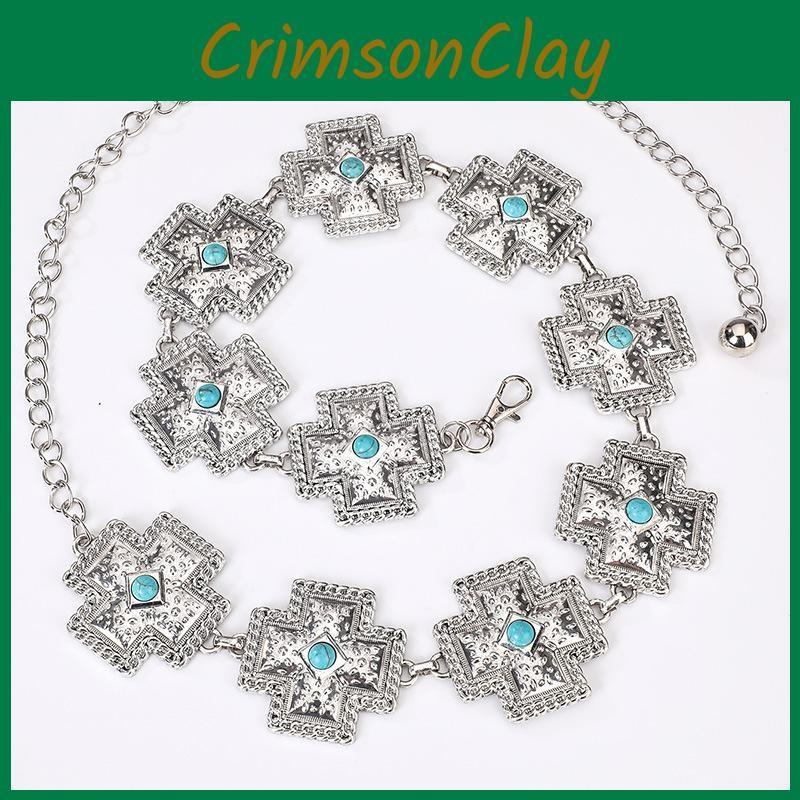 Bohemian Cross Turquoise Waist Chain For Women With Metal And Resin Buckle For Statement Fashion