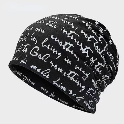 Hip Hop Skullies Beanies Letter Print Men's Goth Bonnet Hat Cap Thin Autumn Streetwear Women's Cotton Winter Nightcap Head Wrap