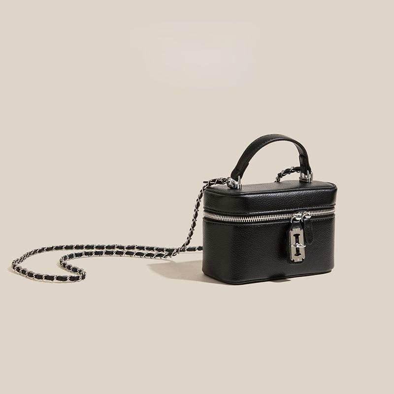 Women's leather bag with solid color chain box high quality zipper casual feminine messenger bag