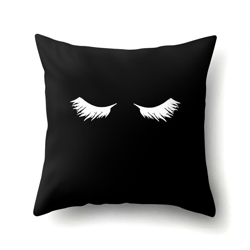 Polyester Pillowcase Peach Leather Velvet Black and White Geometric Printed Pillowcase Waist Cushion Cover Bedside Cushion Cover Bedside Cushion Cover