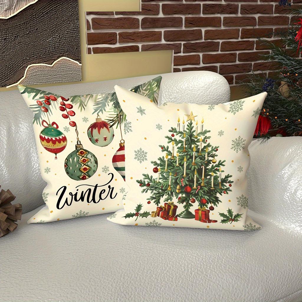 Festive Christmas Pillowcases: Tree, Wreath, Ornaments, and Vintage Truck Designs Sofa Cushion Cover New Year Home Decoration