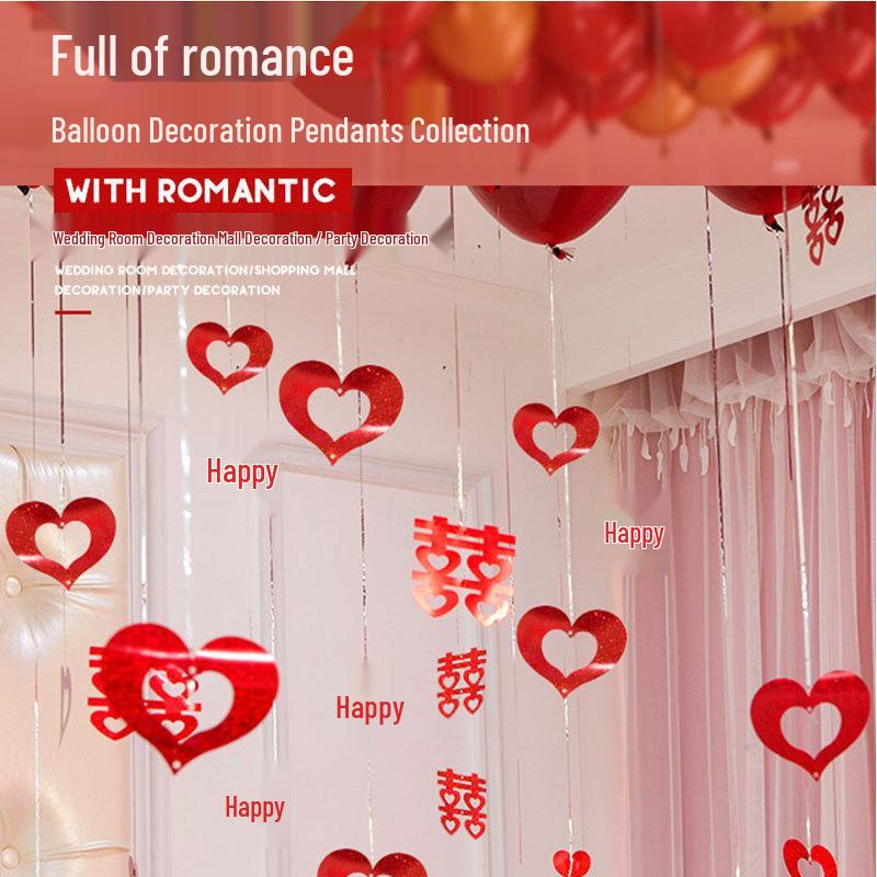 Heart-Shaped Wedding Room Balloon and Tinsel Decoration Set