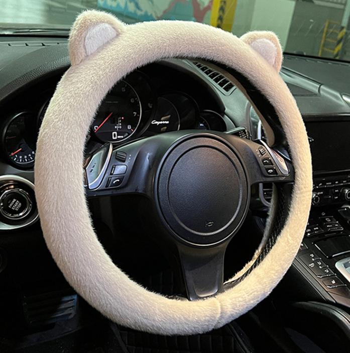 Car Plush Steering Wheel Cover Cartoon Cat Ears Square Handlebar Cover Goddess Winter Warm 38cm Universal Type