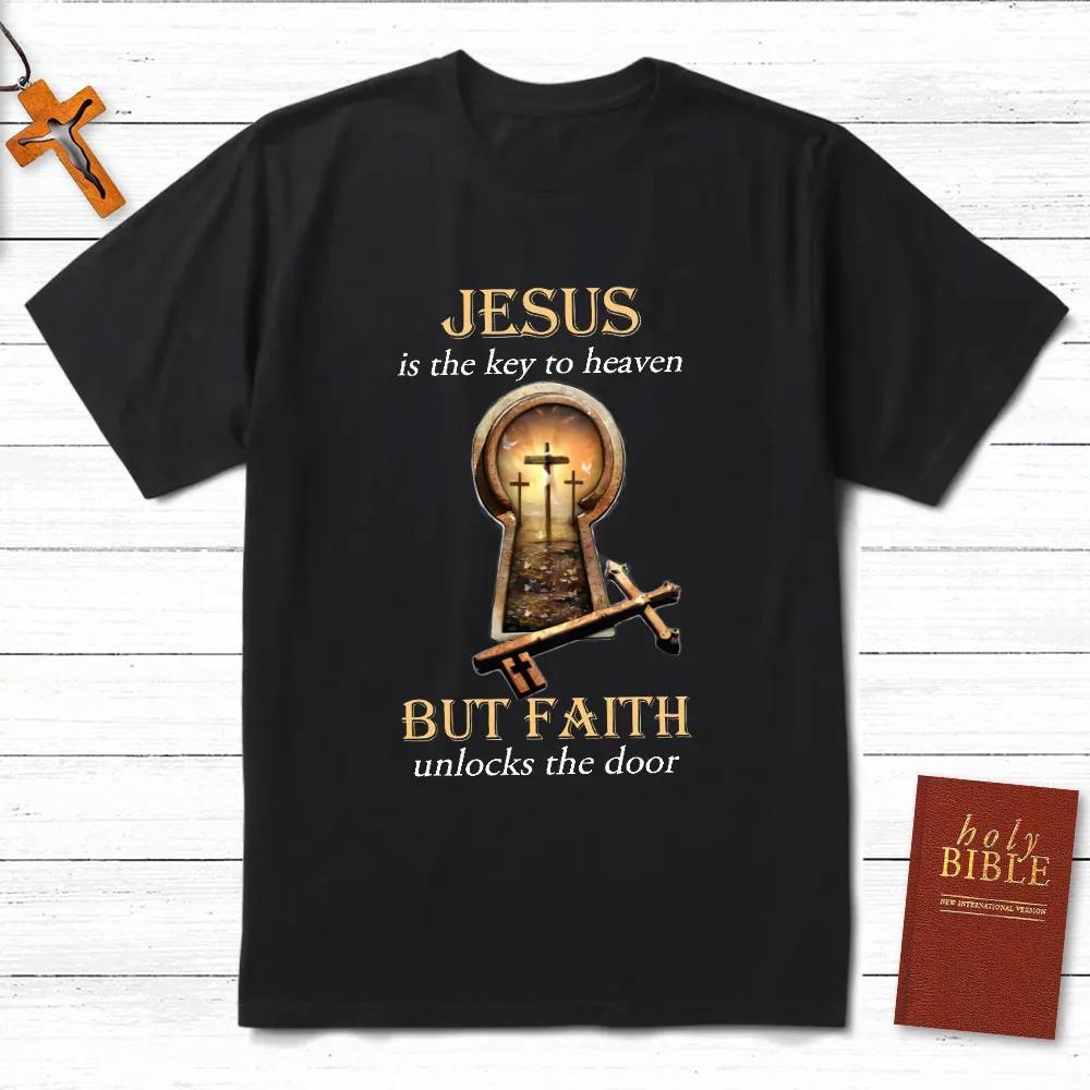 Jesus Is Key To Heaven TShirt Mens and Womens Short Sleeve Cotton Tees Y2k Shirt Men Clothing Summer Blouse Oversize Tops
