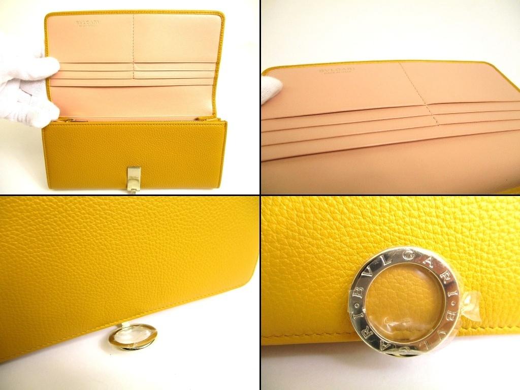 Authentic BVLGARI Yellow Leather Logo Clip Gold H/W Flap Long Wallet #b025  Open box