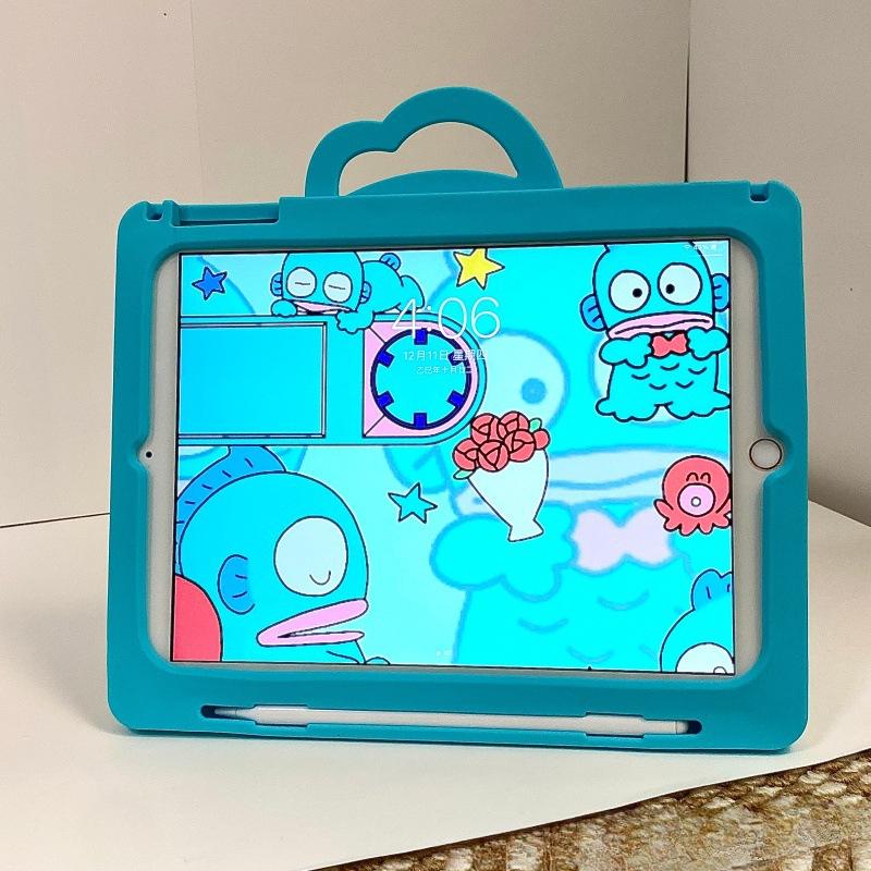 Sanrio 3D Cartoon Frog Fish Bracket Silicone Tablet Case For IPad A16 Air 2 3 4 5 6 10.9 Mini 6 7 Pro 11 9 8 7 10 11 12th 2026 Generation Case
