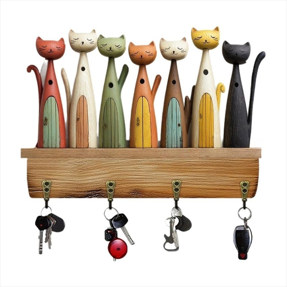 

Colorful Cat Pattern Key Hanger 2D Flat Design Decorative Wall Hook Wall Decoration