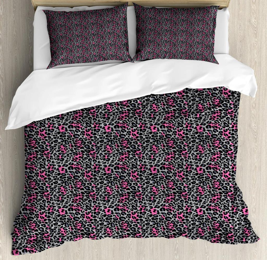 Leopard Duvet Cover Set King/Queen Size,African Predator Animal Skin Spotted Pattern Quilt Cover Brown Polyester Bedding Set